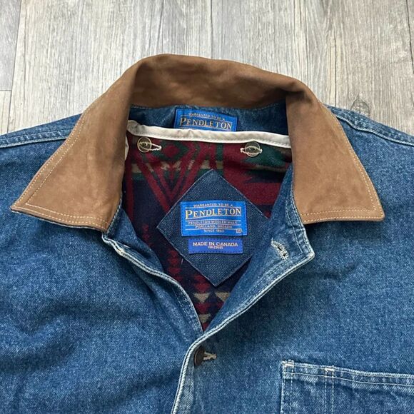 Vintage Pendleton Denim Chore Barn Coat Jacket Flannel Lined Western Size M - Picture 2 of 5